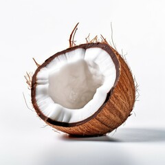 Halved coconut showing white flesh.