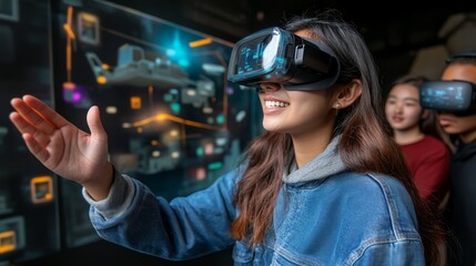 Young Woman Experiencing Immersive Virtual Reality