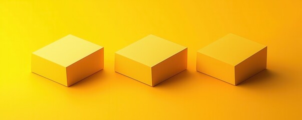 Fototapeta premium Minimalist composition of three yellow geometric shapes in a row