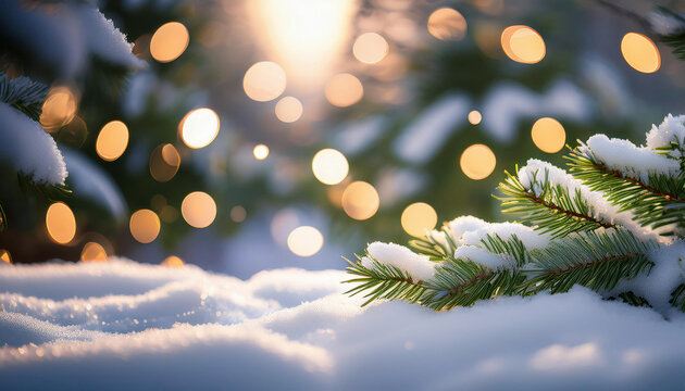 Kar, yeşil dallar ve parlayan ışıklarla canlanan şenlikli Noel tatili, sıcak ve rahatlatıcı bir atmosfer yaratıyor.