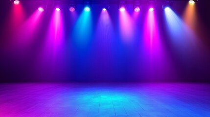 Colorful Stage Lighting  Empty Stage  Concert Background  Neon Lights