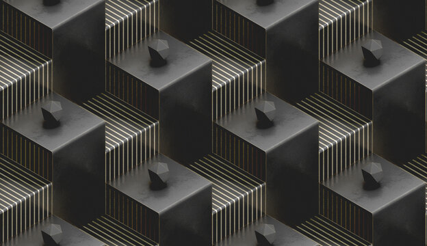 Modern 3D Geometric Box Stairs Pattern Illustration Design