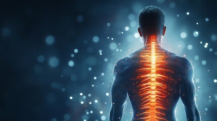 Man standing his back to viewer facing away Spinal health visualization