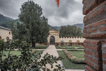 Glimpses of Villa dei Vescovi building and garden in Torreglia near Padova, Italy