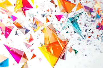 Abstract geometric shapes in bright colors create a dynamic visual composition.