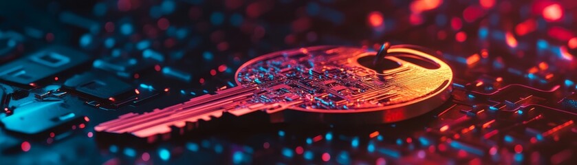 Fototapeta premium Cyber Security Key Digital Access Circuit Board Technology