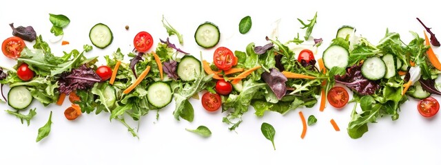 Fototapeta premium A fresh garden salad with mixed greens, cherry tomatoes, cucumber slices