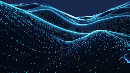 Abstract blue particles flowing and forming a digital landscape