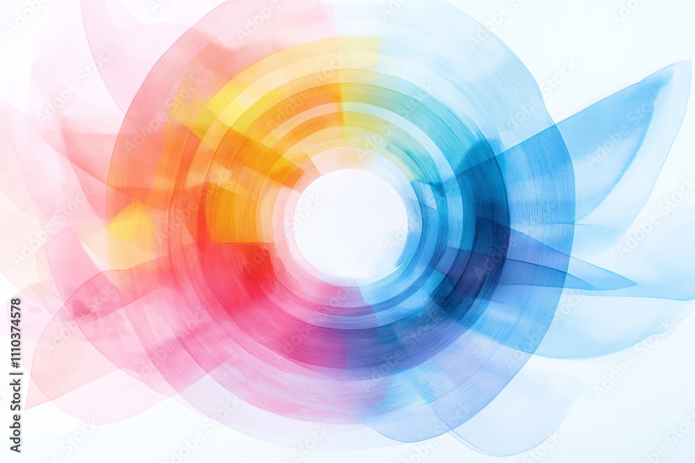 Poster A circular gradient blending soft blues and yellows in the center of a white canvas.
