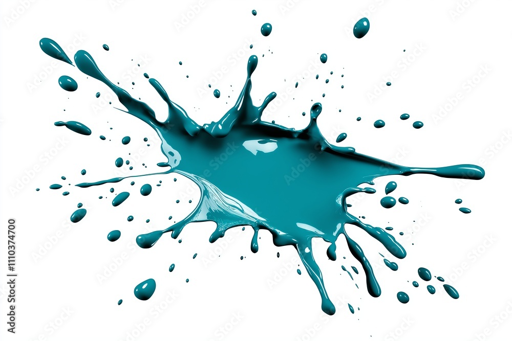 Poster a clean white background with a single splash of teal ink spreading outward.