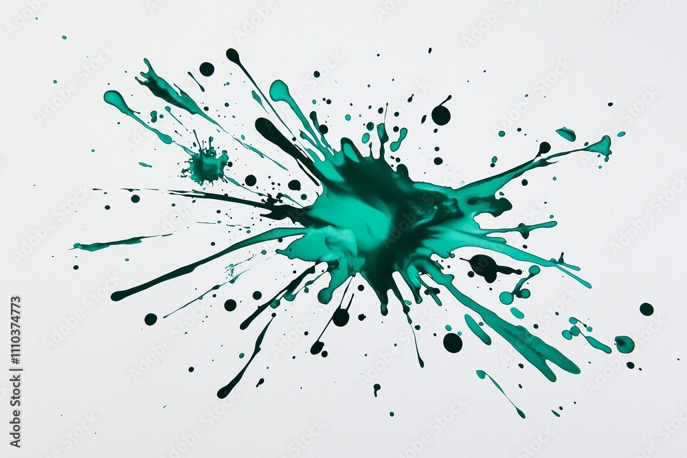 Poster a clean white background with a single splash of teal ink spreading outward.