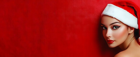 Fototapeta premium Minimalist banner with a beautiful woman in a sant.