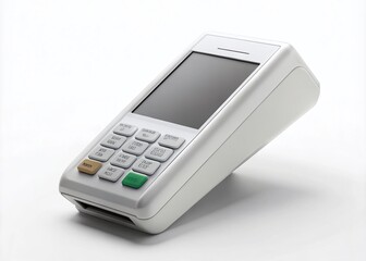 Realistic 3D White NFC Mobile Payment Machine Closeup on White Background, Perfect for Bank Payment Wireless Contactless Terminal Mockup and Design Template Use