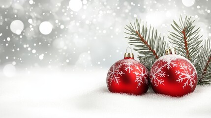 Red Christmas Baubles Snow Winter Festive Decoration