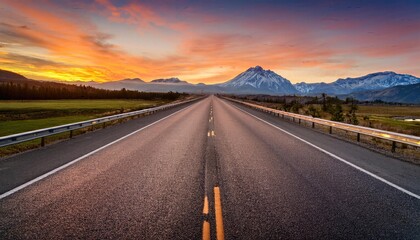 Fototapeta premium Sunset on the highway, Highway road images, Highway landscape background, highway road copy space,
