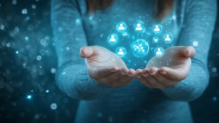 Woman s Hands Holding Global Network Connection