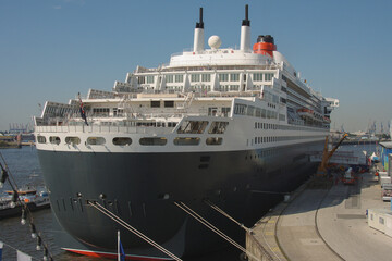 Legendary ocean liner cruiseship cruise ship Queen Mary in port of Hamburg, Germany