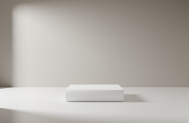 White empty podium or pedestal for product presentation. Mockup platform on white background. 3d rendering	