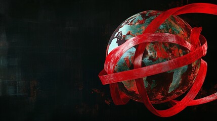 'World AIDS Day' Text with Artistic Globe Wrapped in a Red Ribbon, Symbolizing Global Solidarity
