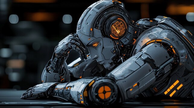 A machine learning-driven robot analyzing historical forex data for precise trading decisions Stock Photo with side copy space