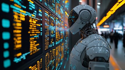 A high-speed trading environment where robots execute algorithmic trades efficiently Stock Photo with side copy space