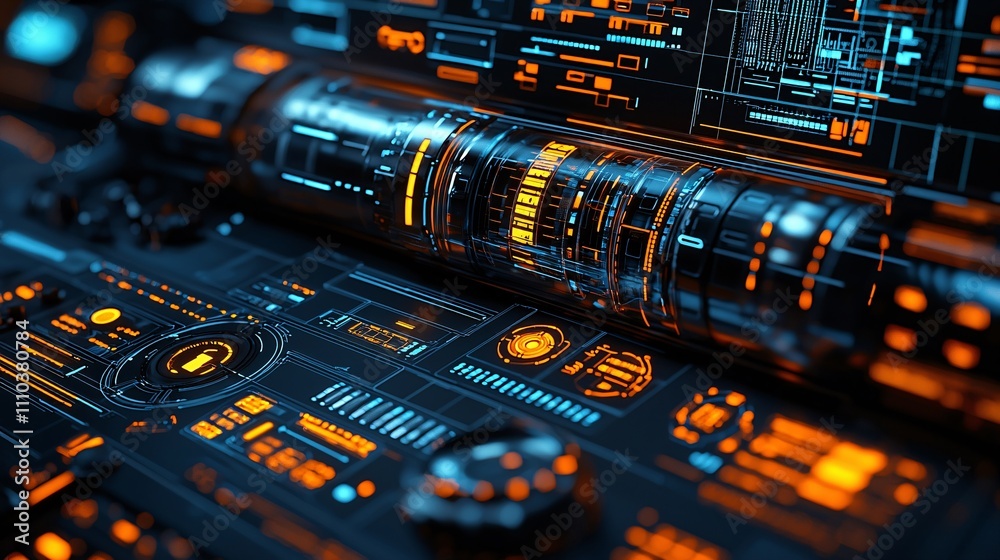 Aufkleber A futuristic trading platform integrating robotic automation and advanced AI models Stock Photo with side copy space