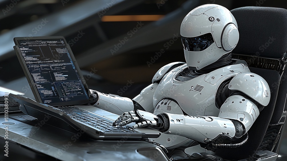 Aufkleber A collaborative environment where robots enhance financial decision-making through AI Stock Photo with side copy space