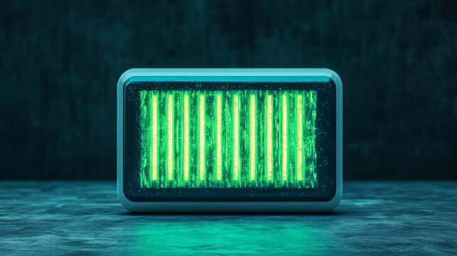 sustainability concept. Illuminated green bars in a futuristic rectangular frame.