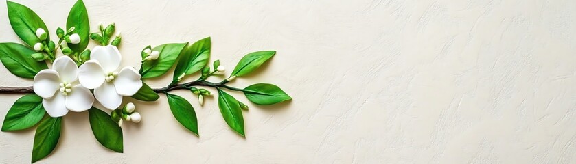 Elegant floral arrangement with white flowers and green leaves on a soft background, perfect for nature-themed designs.