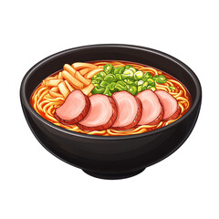 Bowl of ramen with sliced pork, green onions, and noodles.