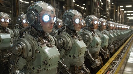 A dynamic system featuring robots using API integration to streamline trading operations Stock Photo with side copy space