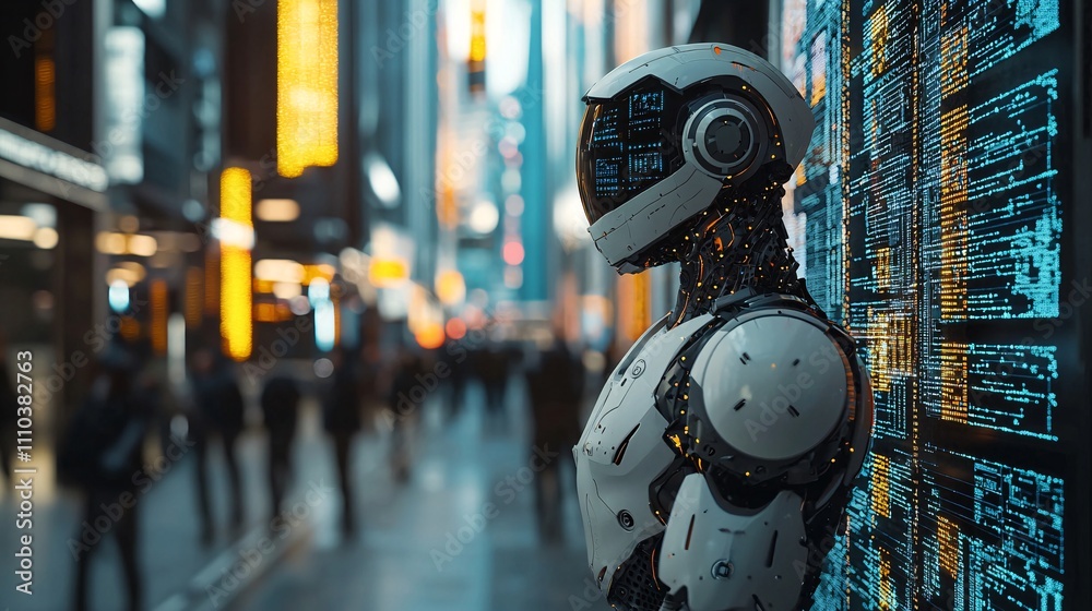 Aufkleber A portfolio management system where robots use risk assessment algorithms for stability Stock Photo with side copy space
