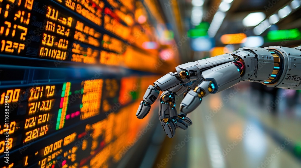Poster A robotic trading assistant mitigating risks while optimizing portfolio performance Stock Photo with side copy space