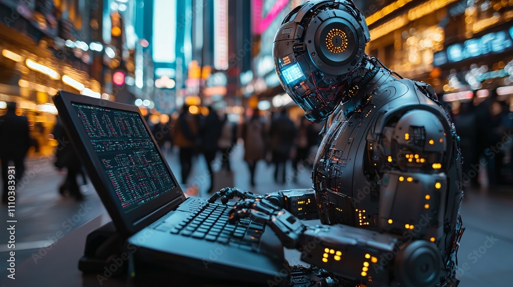 Aufkleber an advanced trading platform featuring robots for automated decision-making and adaptability stock p