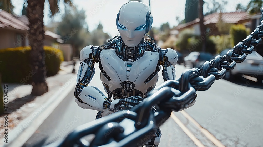 Poster a robot conducting comprehensive market simulations to refine trading strategies stock photo with si