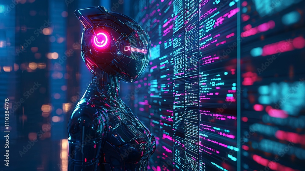 Aufkleber A robotic trading assistant connected to custom APIs for advanced market operations Stock Photo with side copy space