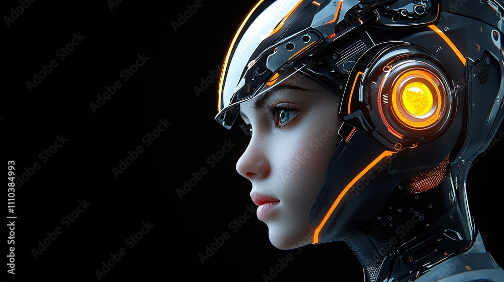 Poster A robotic system using AI to balance risk and reward in dynamic portfolio management Stock Photo with side copy space
