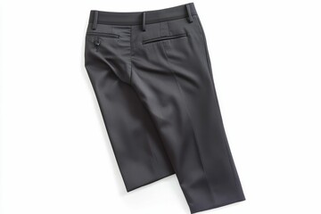 Dark trousers, folded, white background.