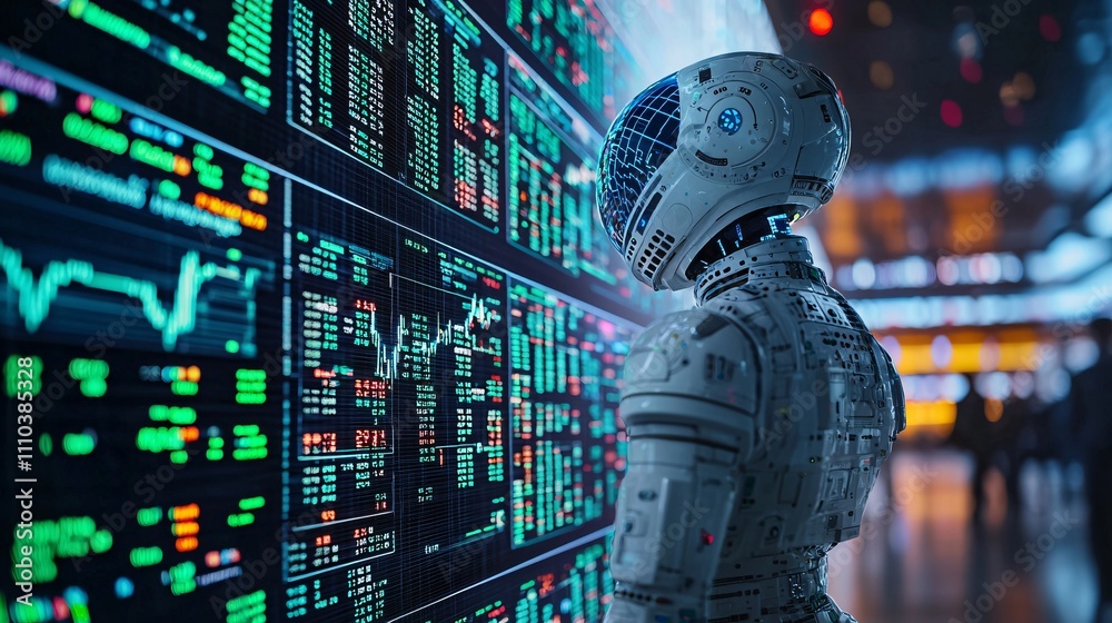 Aufkleber an ai-driven trading robot integrating real-time updates for informed financial decisions stock phot