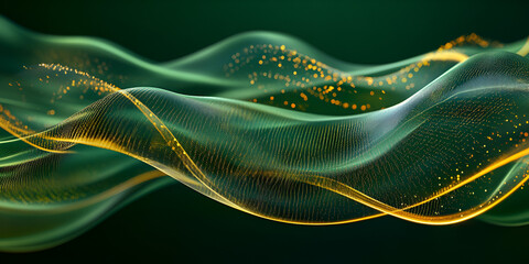 Fototapeta premium Abstract Green Wave with Golden Particles 