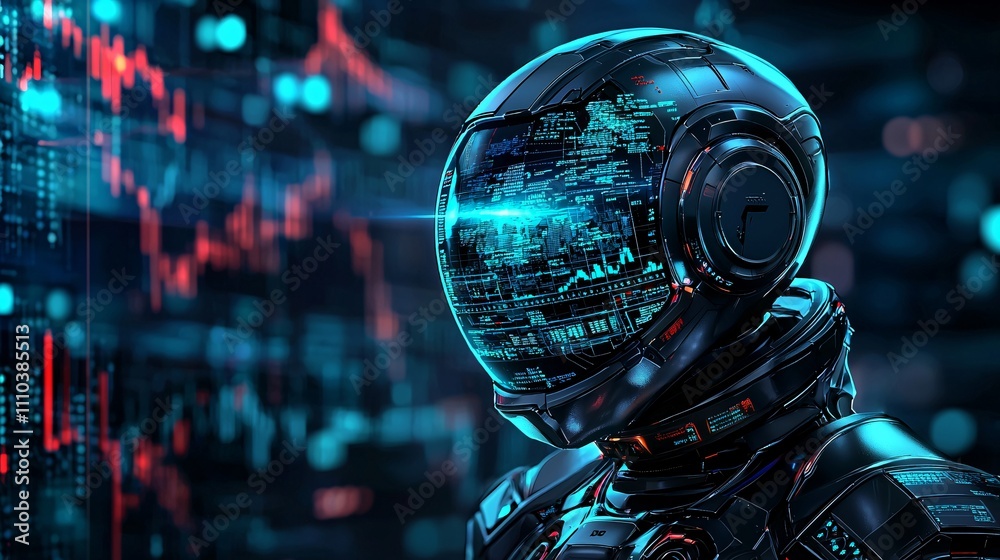 Poster A robotic system backtesting complex financial scenarios for strategy enhancement Stock Photo with side copy space