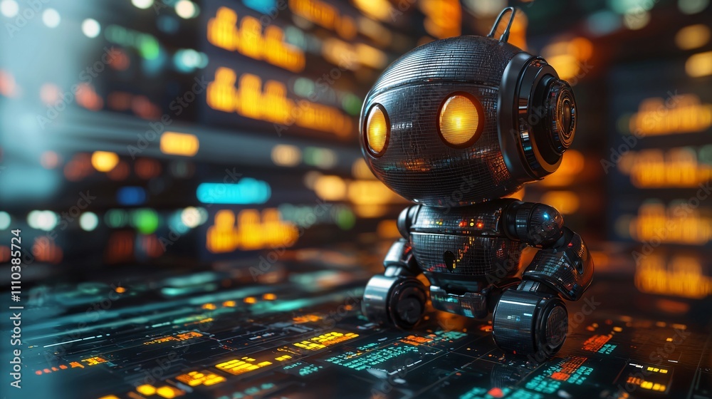 Poster A trading bot simulating market conditions for backtesting and performance optimization Stock Photo with side copy space