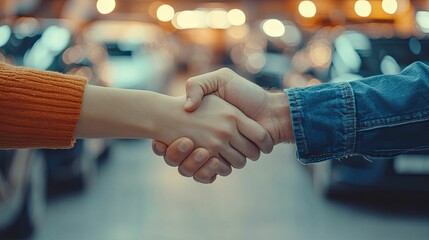 A Handshake Between Two People In A Dealership