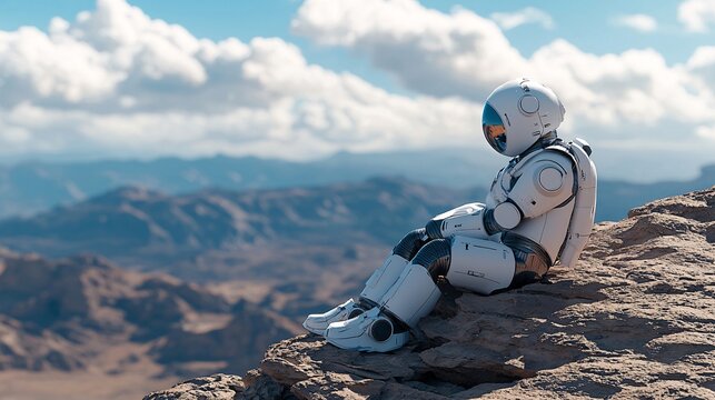 A customizable robotic interface featuring API integrations for strategic market operations Stock Photo with side copy space