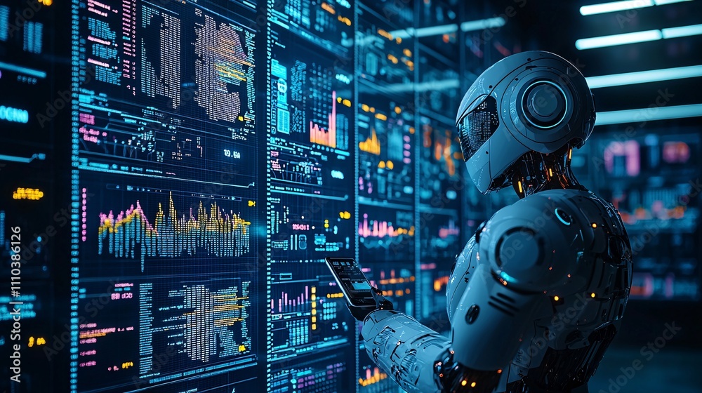 Poster a robotic assistant utilizing ai-driven risk management for optimal portfolio handling stock photo w