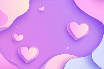 Pink and purple gradient background with hearts, flat design illustration, pink background.