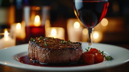Romantic Steak Dinner Setup Intimate Home Setting Food Presentation Cozy Ambiance Evening Viewpoint Valentine&rsquo;s Celebration