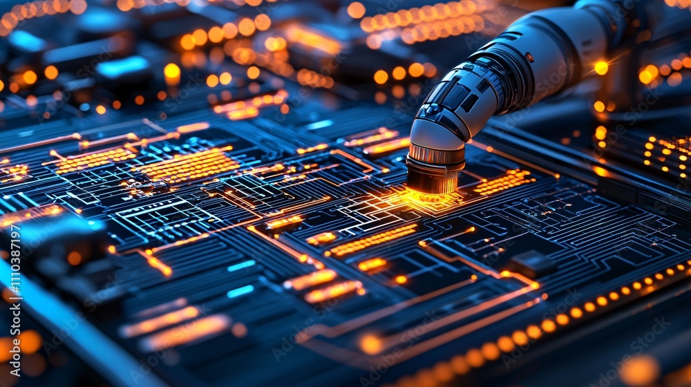 Poster A robotic API integration platform streamlining complex trading tasks with precision Stock Photo with side copy space