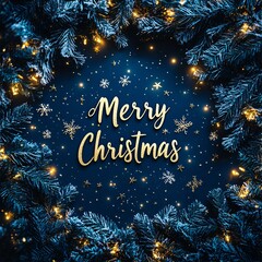 Merry Christmas text on blue greeting poster
