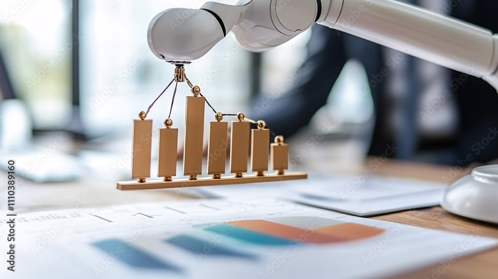 Poster A robot-driven portfolio management system optimizing risk-reward balance in real time Stock Photo with side copy space